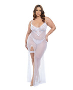 Livia Dot Mesh & Lace Underwire Gown & Garter 2 pc Set - White