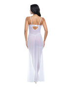 Livia Dot Mesh & Lace Underwire Gown & Garter 2 pc Set - White