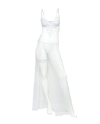 Livia Dot Mesh & Lace Underwire Gown & Garter 2 pc Set - White
