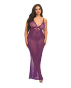 Katana Mesh & Eyelash Lace Gown - Purple