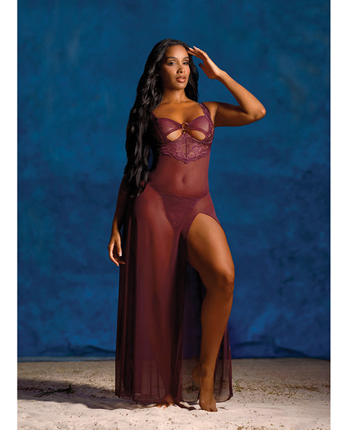 Antonella Lace Unlined Underwire Gown w/O - Ring Details - Burgundy