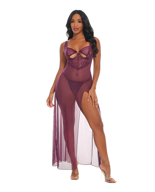Antonella Lace Unlined Underwire Gown w/O - Ring Details - Burgundy