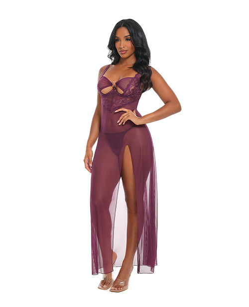 Antonella Lace Unlined Underwire Gown w/O - Ring Details - Burgundy