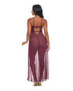 Antonella Lace Unlined Underwire Gown w/O - Ring Details - Burgundy