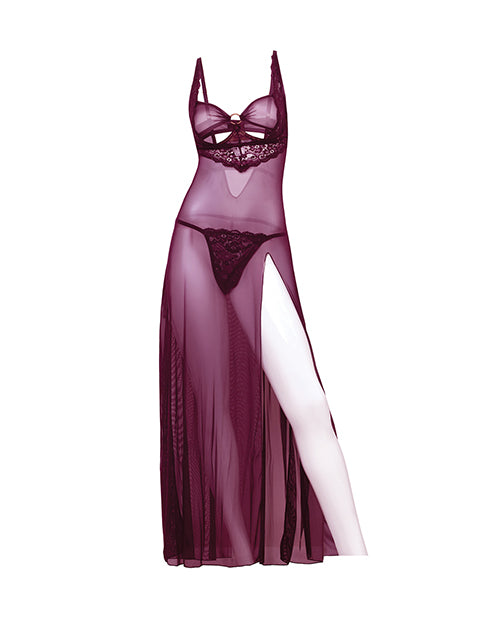 Antonella Lace Unlined Underwire Gown w/O - Ring Details - Burgundy