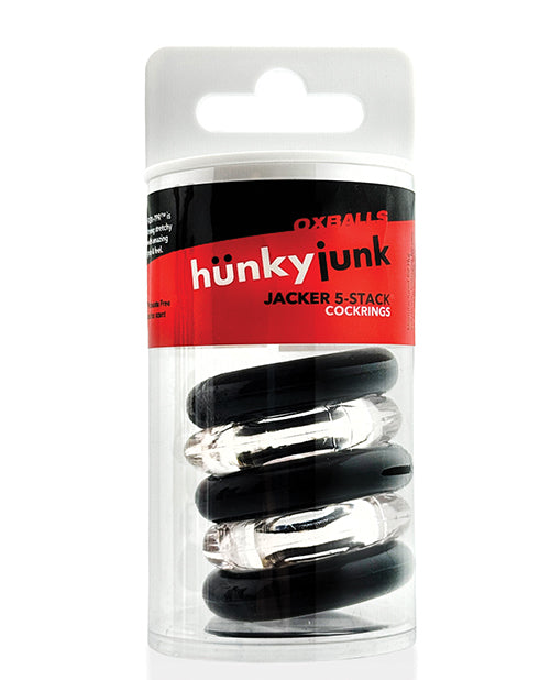 Hunky Junk Jacker 5 Pack Cockring - Clear/Black
