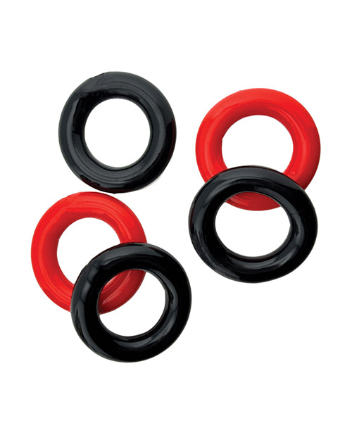 Hunky Junk Jacker 5 Pack Cockrings - Red/Black
