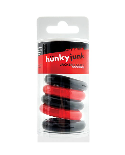 Hunky Junk Jacker 5 Pack Cockrings - Red/Black