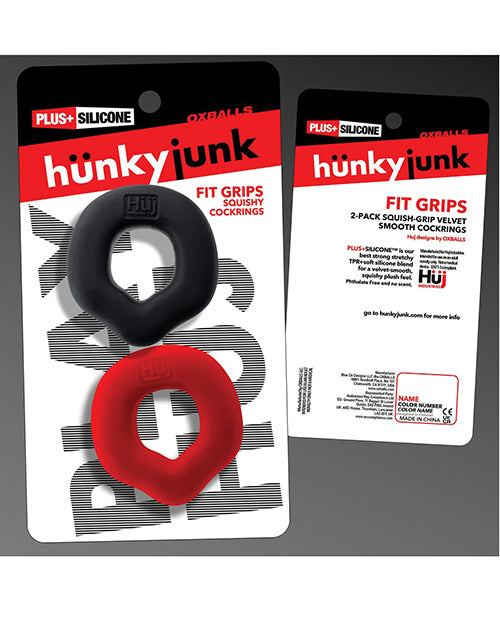 Hunky Junk Fit Grips 2 Pack Ergo - Fit Cockrings - Black/Red