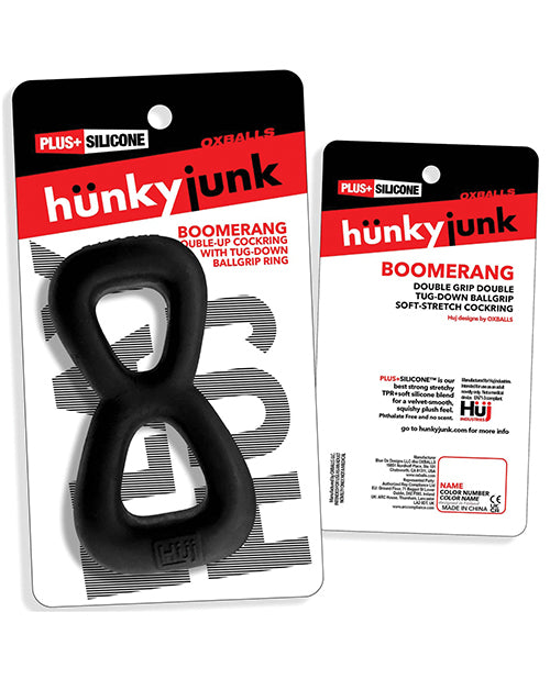 Hunky Junk Boomerang Double Ring Cockring & Nut - Tugger - Black Fog