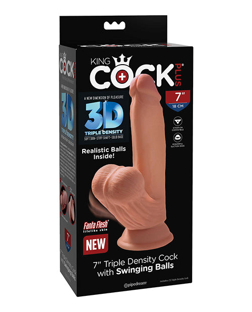 King Cock 7" Triple Density Cock w/Swinging Balls - Tan
