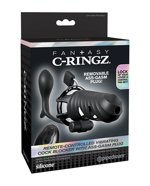 Fantasy C - Ringz Remote Controlled Vibrating Cock Blocker w/Ass - Gasam Plug - Black