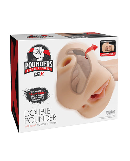 PDX Double Pounder Vibrating Squeeze Stroker - Light