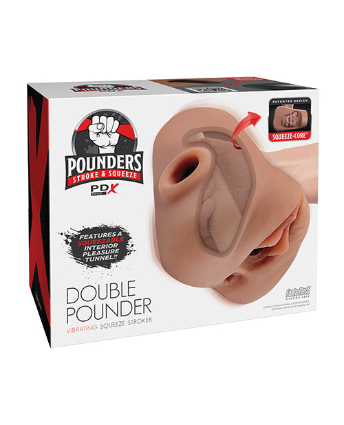 PDX Double Pounder Vibrating Squeeze Stroker - Brown