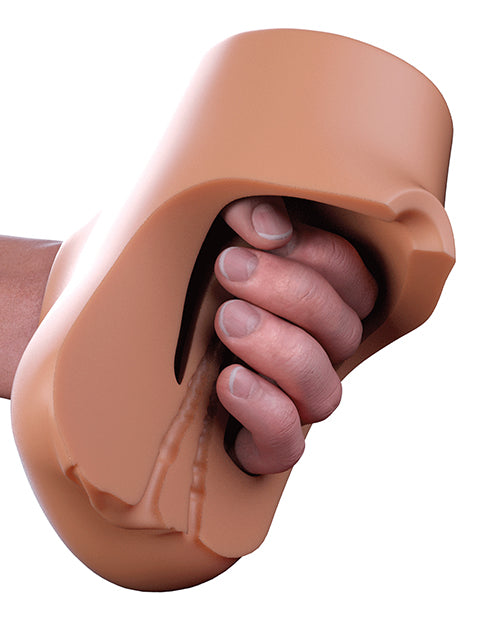PDX Double Pounder Vibrating Squeeze Stroker - Brown