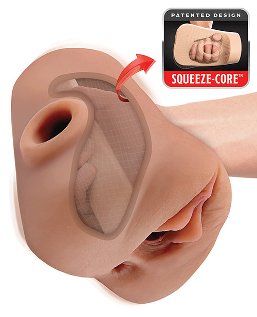 PDX Double Pounder Vibrating Squeeze Stroker - Brown