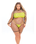 Pink Lipstick Dance With Me Fishnet Romper, Bandeau Top & G - String (Fits up to ) Neon Yellow