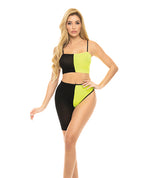 Pink Lipstick Block You Out Bandeau & Bottom Black/Yellow