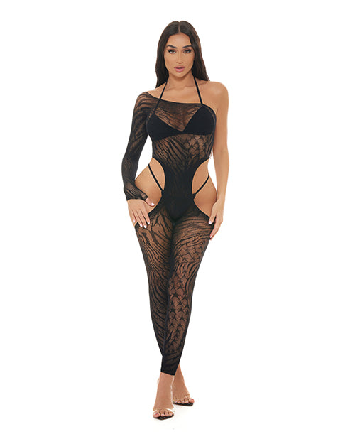Pink Lipstick Star Sign Bodystocking - Black