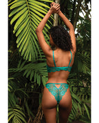 Electric Crush Metallic Floral Embroidered Lace Bra & Thong 2 pc Set - Teal