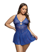 Enchanted Dream Lace & Mesh Baby Doll w/Chantilly Stretch Thong - Cobalt Blue