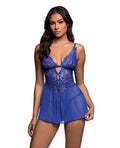 Enchanted Dream Lace & Mesh Baby Doll w/Chantilly Stretch Thong - Cobalt Blue
