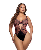 Floral Lace Underwire Cut Out Teddy - Black/Wine