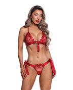 Ravishing Rouge Satin Bra & Panty w/Functional Ties 2 pc Set - Red