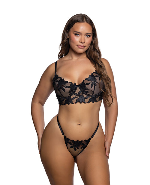 Intricate Floral Lace Underwire Bra & Panty 2 pc Set - Black