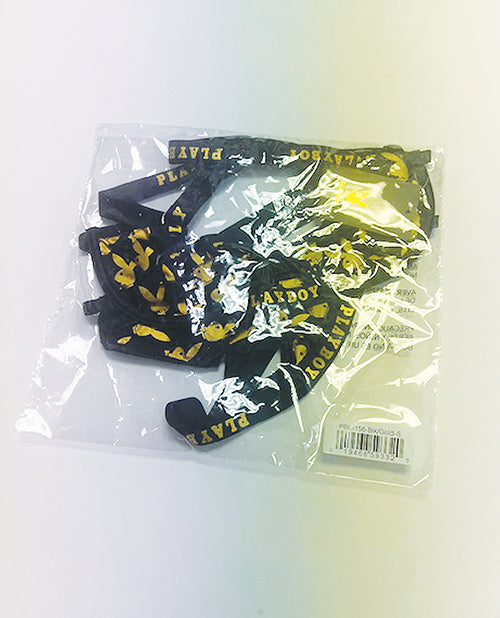 Playboy Gold Foil Mesh & Satin Bralette w/Thong 2 pc Set - Black/Gold