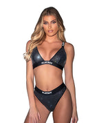 Playboy Disco Fever Rhinestone Bralette w/Thong 2 pc Set - Black
