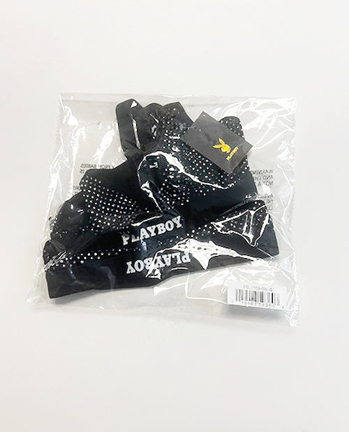 Playboy Disco Fever Rhinestone Bralette w/Thong 2 pc Set - Black