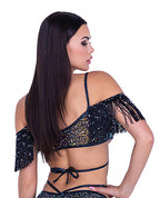 Sequin Fishnet Fringe Top - Black/Multi