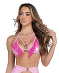 Metallic Iridescent Triangle Top w/Fringe - Pink