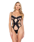 Ebony Rose Floral Guipure Lace Trim Teddy Black