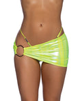 Metallic Iridescent Scrunched Skirt w/Ring Detail - Neon Yellow