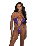 Embossed Velvet Criss - Cross Bodysuit - Purple