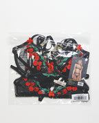 Cherry Delight Embroidered Lace and Mesh Underwire Bra w/Garter & G - String 3 pc Set - Black