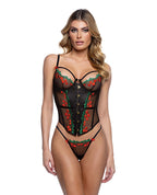 Cherry Delight Embroidered Underwire Corset w/G - String - Black