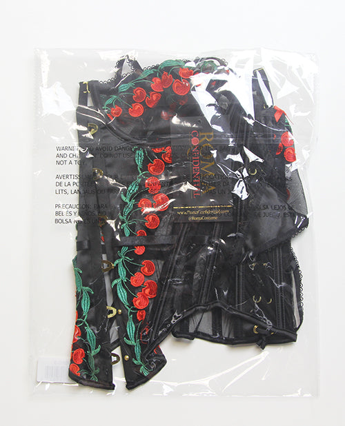 Cherry Delight Embroidered Underwire Corset w/G - String - Black