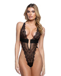 Fever Dream Chantilly Eyelash Lace and Stretch Satin Teddy - Black