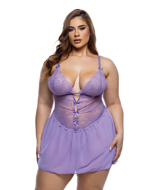 Paradise Dream Lace and Mesh Babydoll w/Thong - Lilac