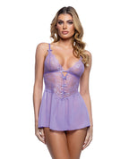Paradise Dream Lace and Mesh Babydoll w/Thong - Lilac