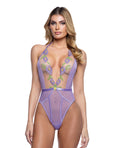 Peony Blossom Embroidered Halter Top Teddy - Lilac