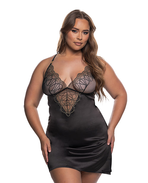 Beaded Belle Metallic Embroidery w/Bead Lace Chemise - Black/Gold