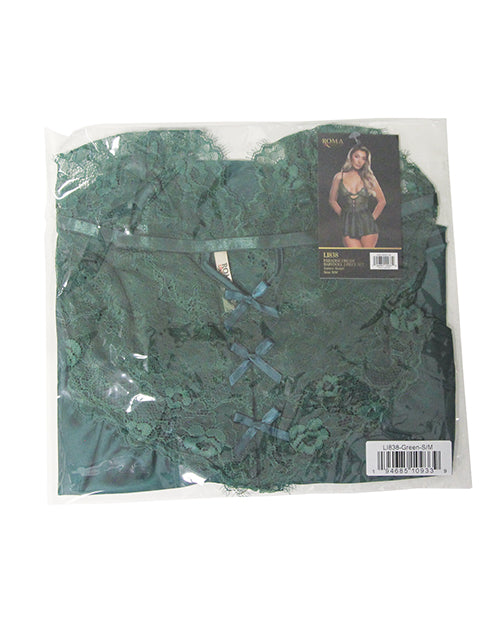 Paradise Dream Lace and Chiffon Babydoll w/Thong 2 pc Set - Green