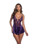 Paradise Dream Lace & Satin Babydoll w/Bow Detail - Purple