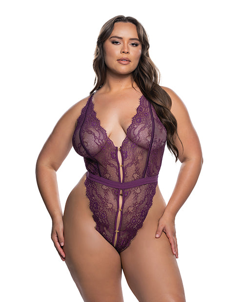Floral Lace Fetish Teddy - Purple