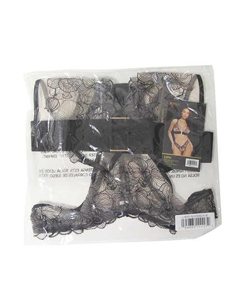 Orchid Blossom Bralette w/Thong 2 pc Set - Black/Nude