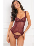 Rene Rofe Grand Finale 2 pc Ruffle Teddy Burgundy